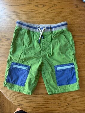 Mini Boden Green Shorts with Blue Patch Pockets